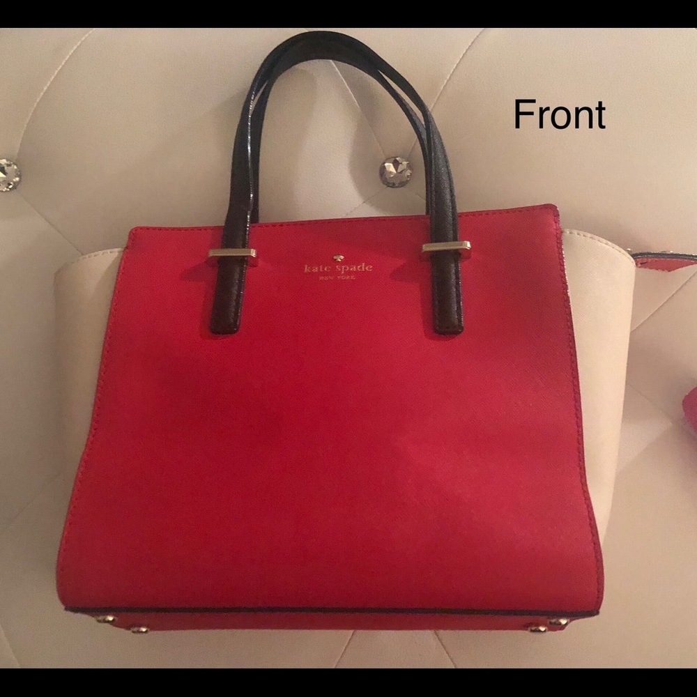 Kate Spade small red,cream,black satchel w/strap